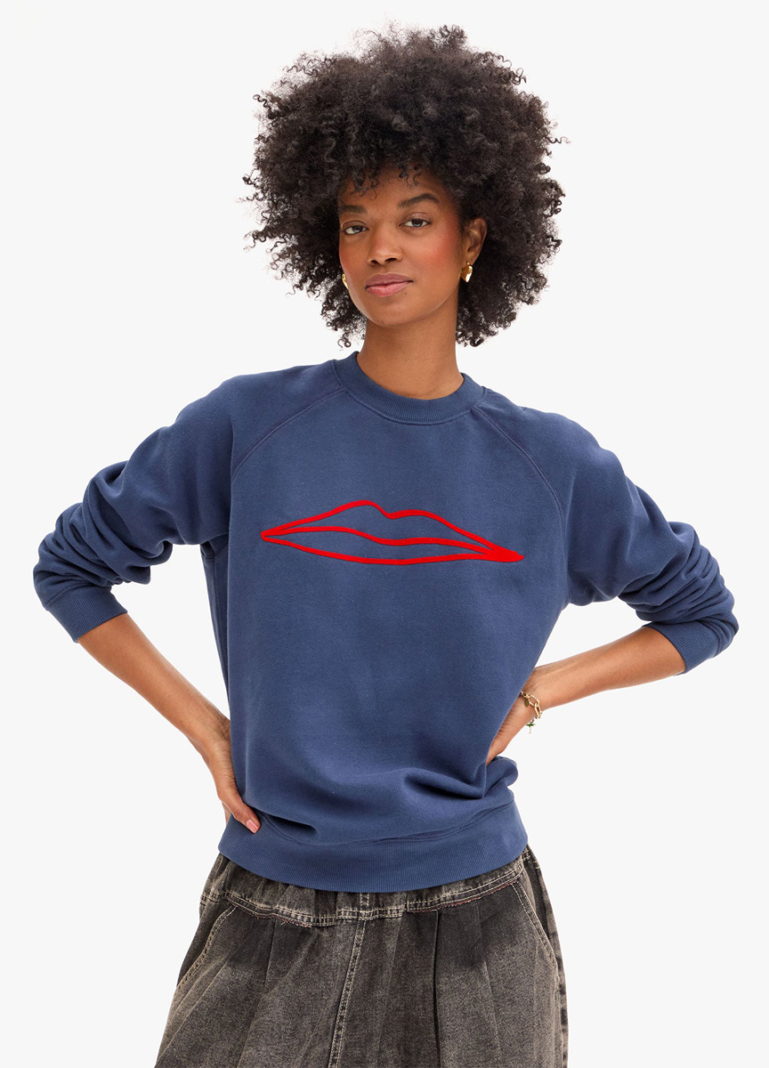 唇印刷毛圓領衛衣